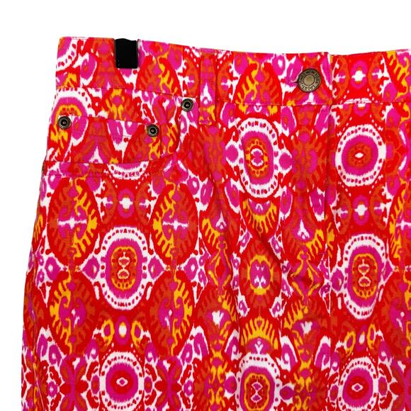 Jones New York NWT Orange Hot Pink Ikat Print Soft Denim Pencil Skirt - Picture 4 of 8